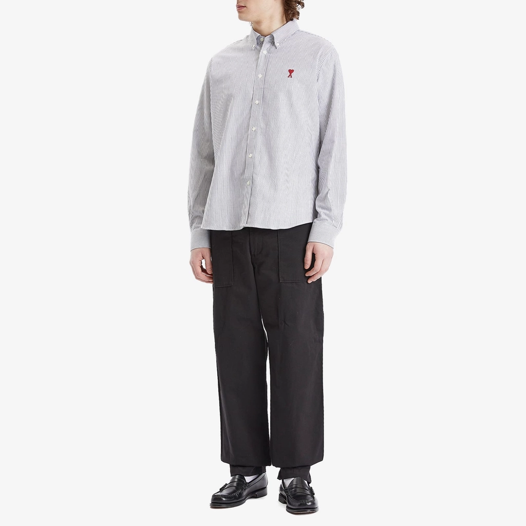 AMI Paris Men's Heart Striped Button Down Oxford Shirt Black/Natural White